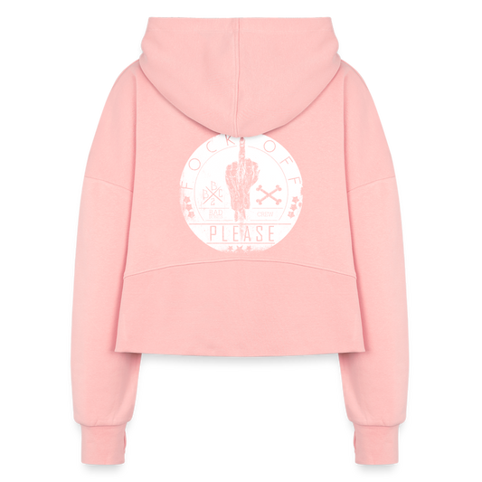 Fock off 3/4 zip crop hoodie - light pink
