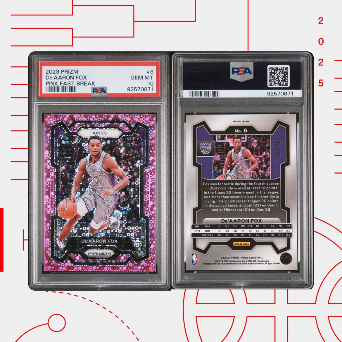 2023 Prizm Pink Fast Break De’Aaron Fox /50 — PSA 10 GEM MINT
