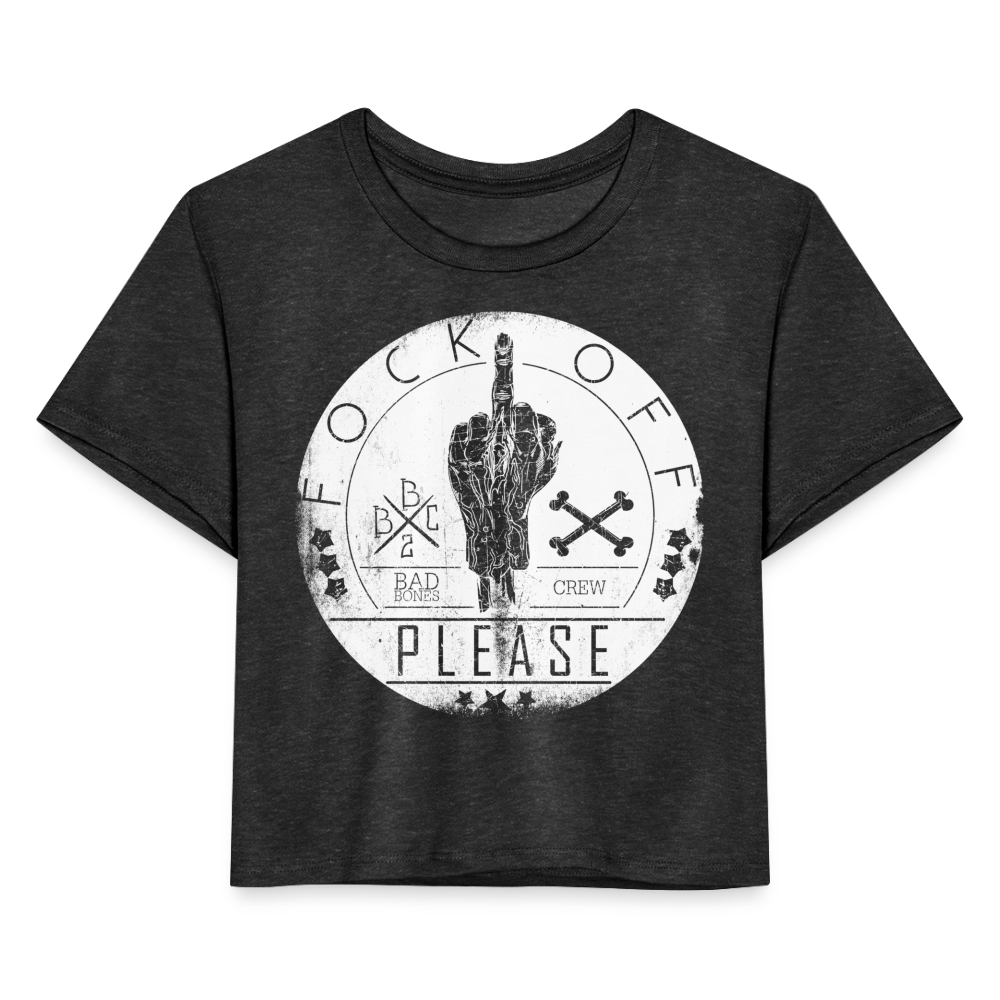 Fock Off Cropped T-Shirt - deep heather