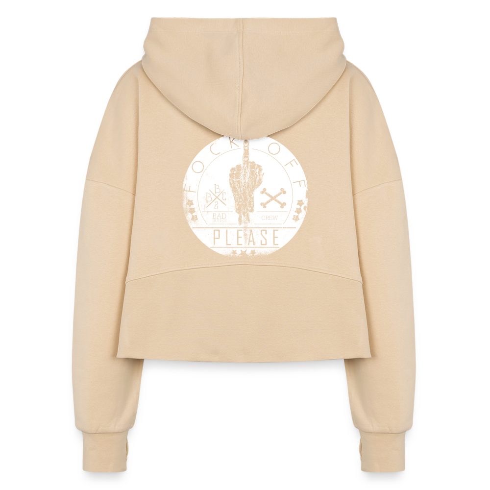 Fock off 3/4 zip crop hoodie - nude