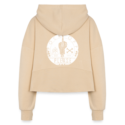 Fock off 3/4 zip crop hoodie - nude