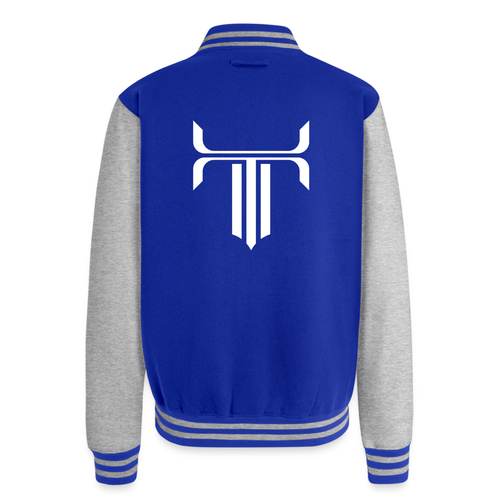 The Buff Ginger Letterman Jacket - royal/heather grey