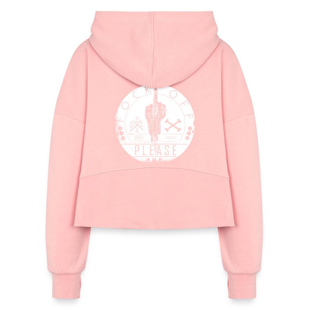 Fock off 3/4 zip crop hoodie - light pink