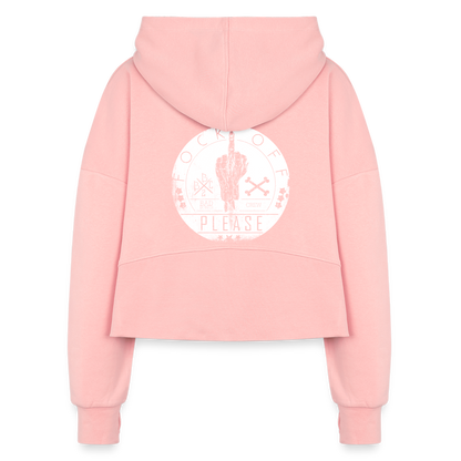 Fock off 3/4 zip crop hoodie - light pink