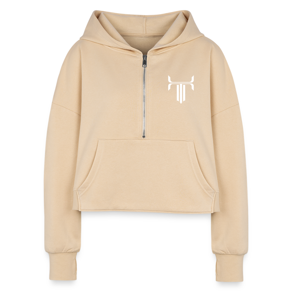 Fock off 3/4 zip crop hoodie - nude