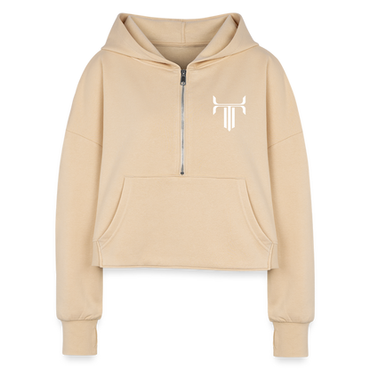 Fock off 3/4 zip crop hoodie - nude