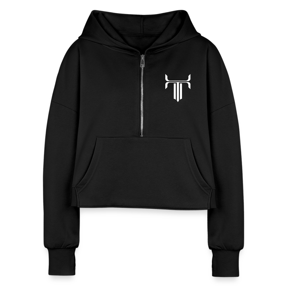 Fock off 3/4 zip crop hoodie - black