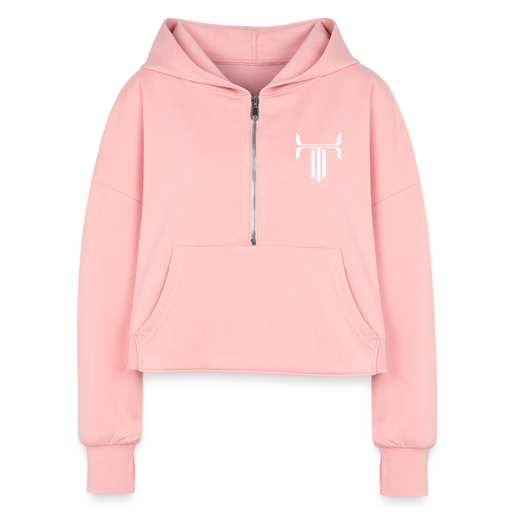 Fock off 3/4 zip crop hoodie - light pink