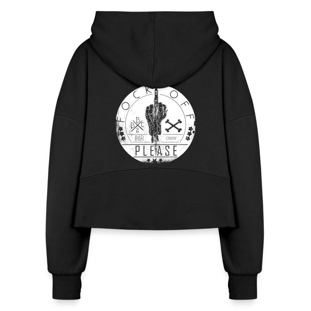 Fock off 3/4 zip crop hoodie - black